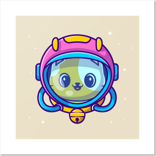 Cute Astronaut Cat Wearing Helmet Cartoon Posters and Art